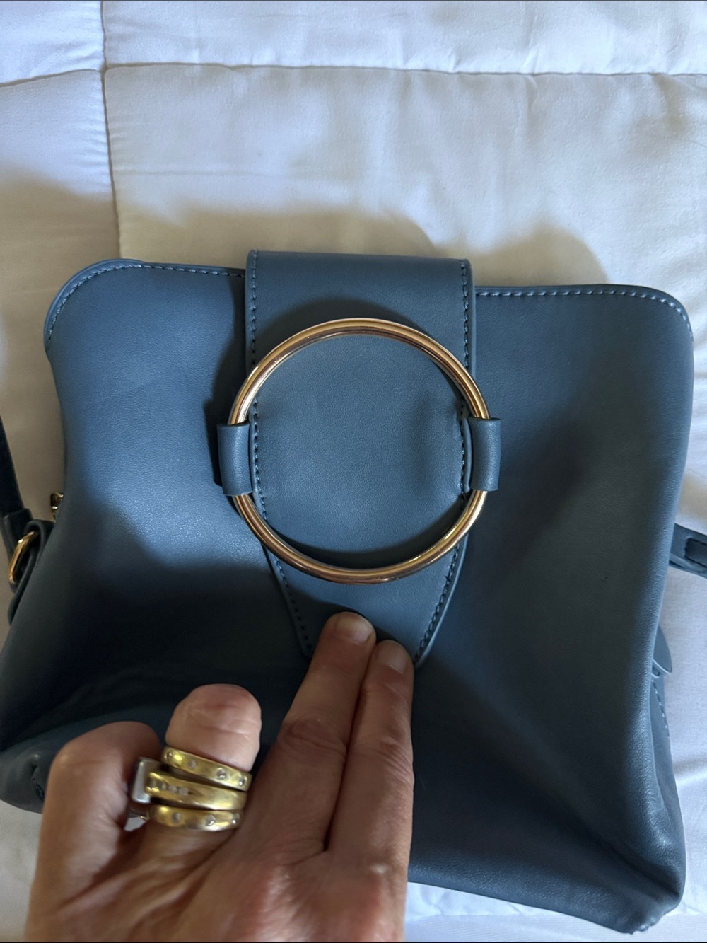 Blue Leather Crossbody Bag with Gold Hardware - Picture 2 of 9